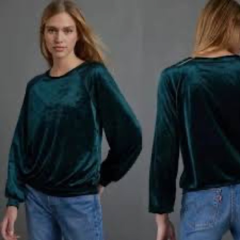 Maeve by Anthropologie Green Velvet Top